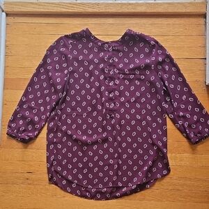 NYDJ, Pleat Back Blouse, Burgandy, 3/4 Sleeves, EUC, Women's M